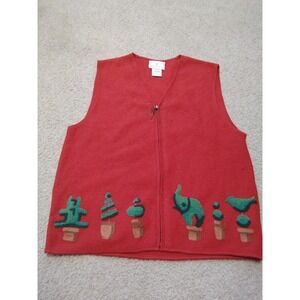 VTG 90s Hand Embroidered Vest Susan Bristol Hedges Gardening Wool Vest Small